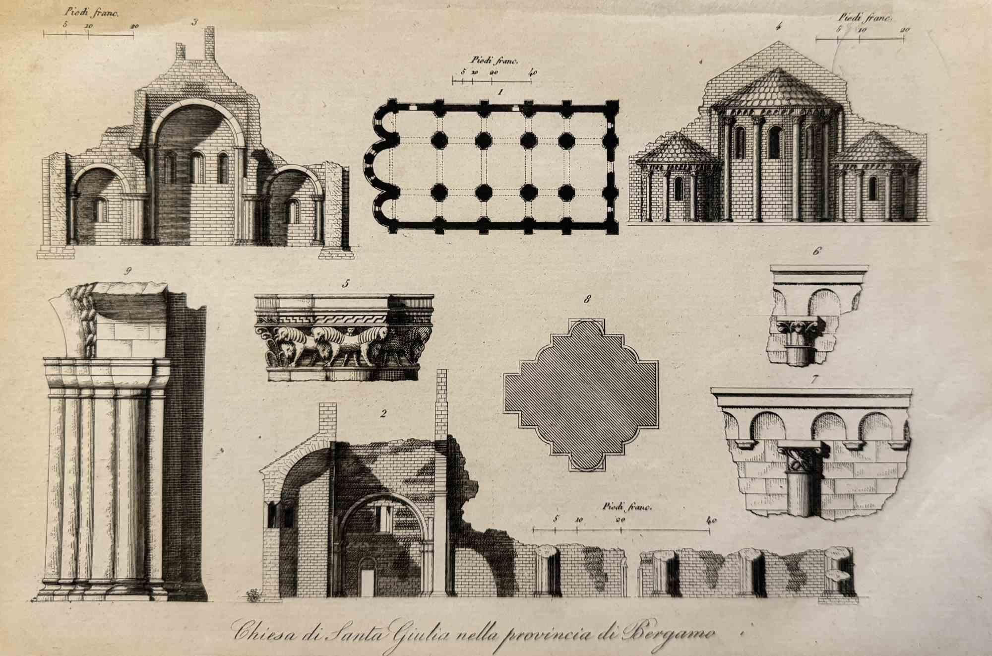 Figurative Print di Various Artists - Usi e costumi -Mappa della Chiesa di Santa Giulia, Bergamo - Litografia - 1862
