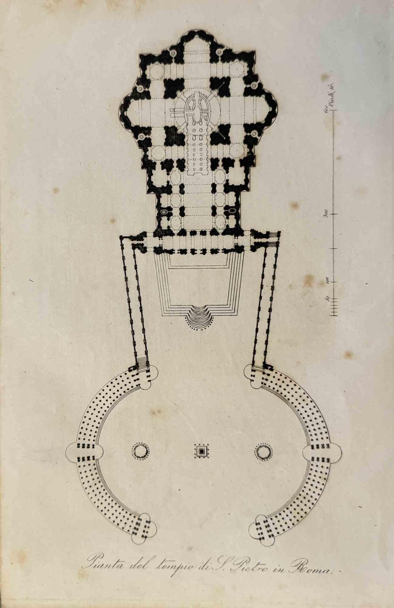 Figurative Print di Various Artists - Usi e costumi - Mappa  della Basilica di San Pietro - Litografia - 1862
