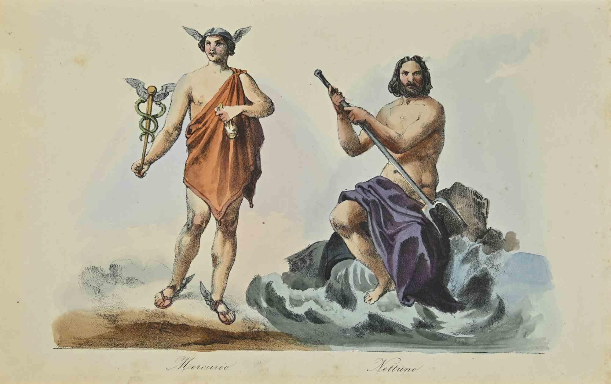 Various Artists Figurative Print - Uses and Customs - Mercury and Neptune - Lithograph - 1862