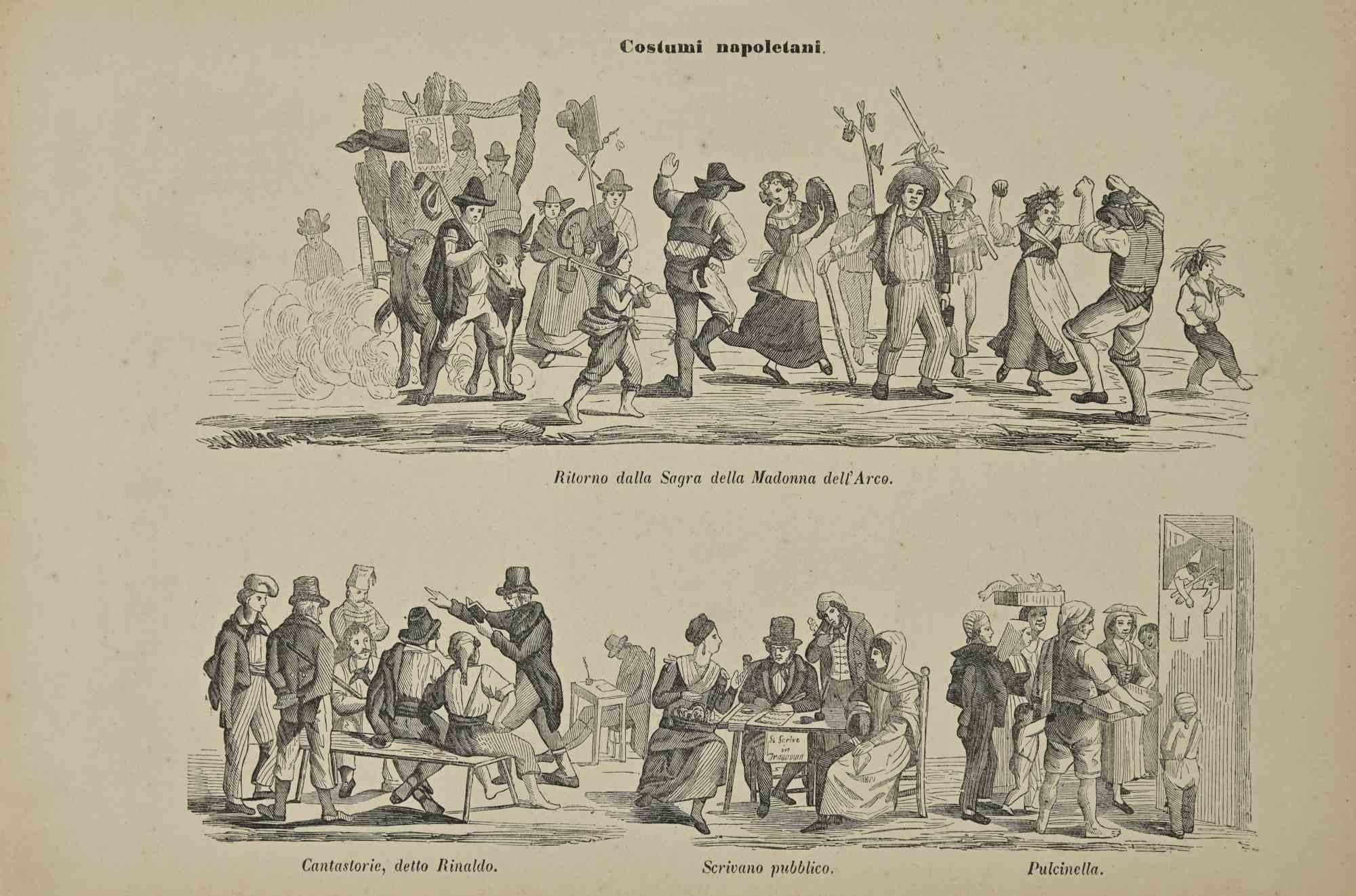 Various Artists Figurative Print - Uses and Customs - Neapolitan Costumes - Lithograph - 1862