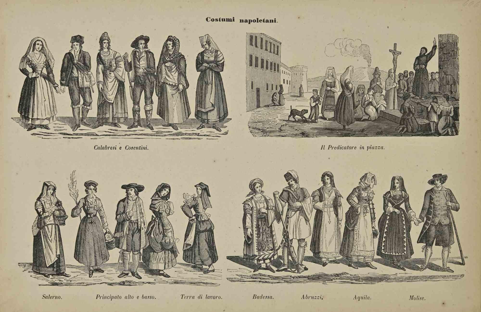 Various Artists Figurative Print – Uses and Customs – Neapolitanische Kostüme – Lithographie – 1862