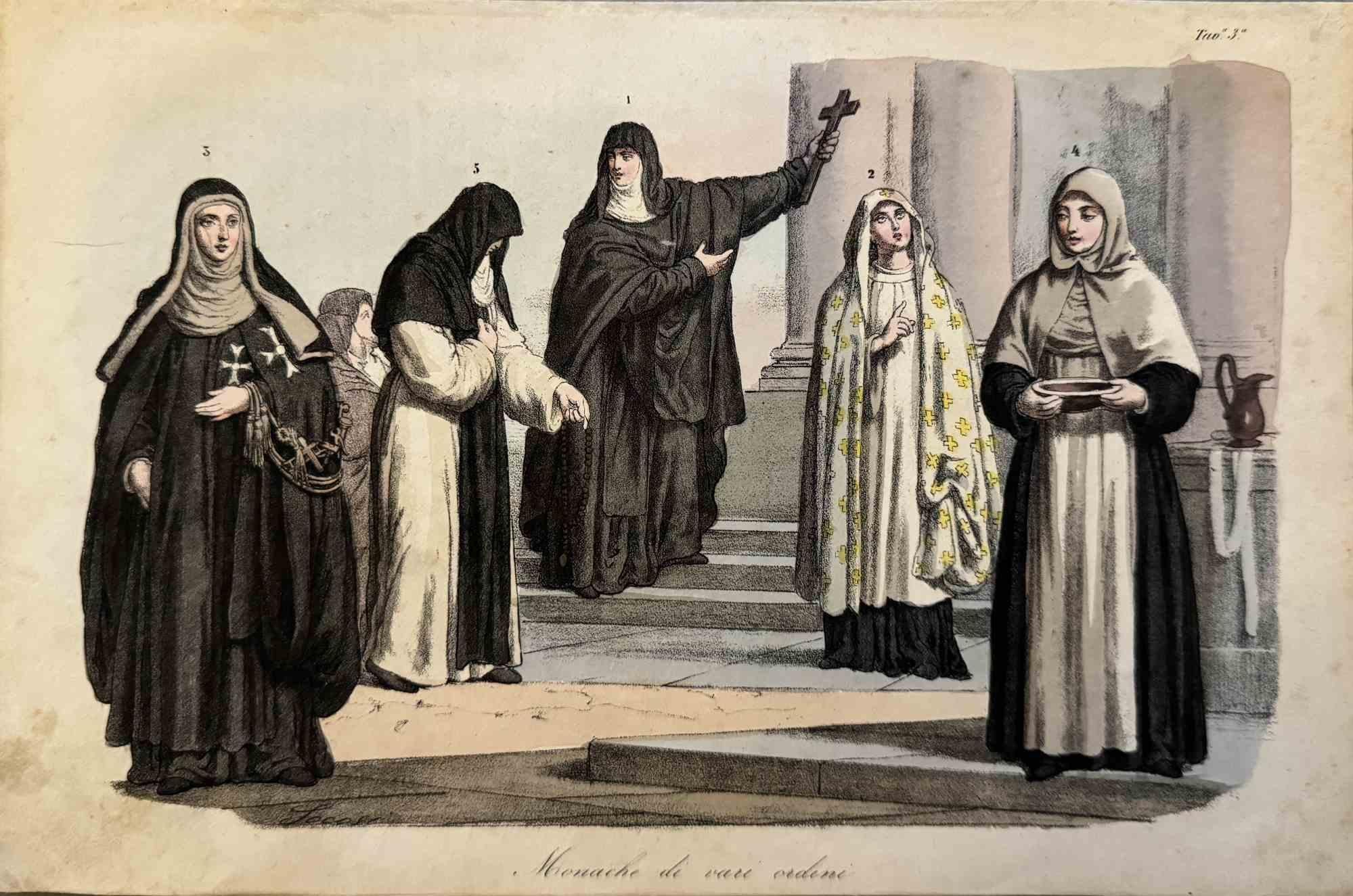 Various Artists Figurative Print - Uses and Customs - Nuns - Lithograph - 1862