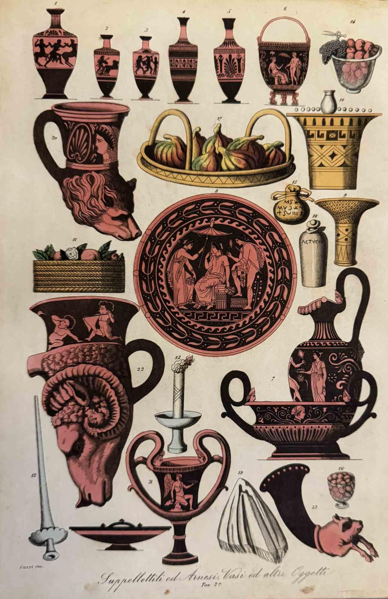 Various Artists Figurative Print - Uses and Customs - Objects of Funerals - Lithograph - 1862