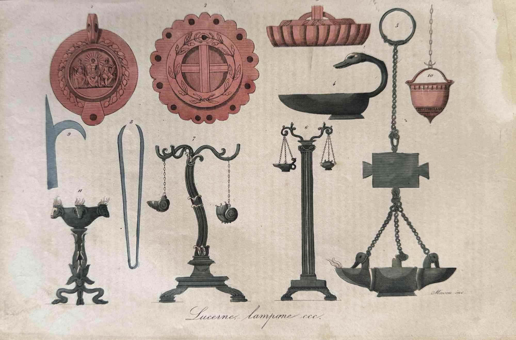Various Artists Figurative Print – Uses and Customs – Öllampen – Lithographie – 1862
