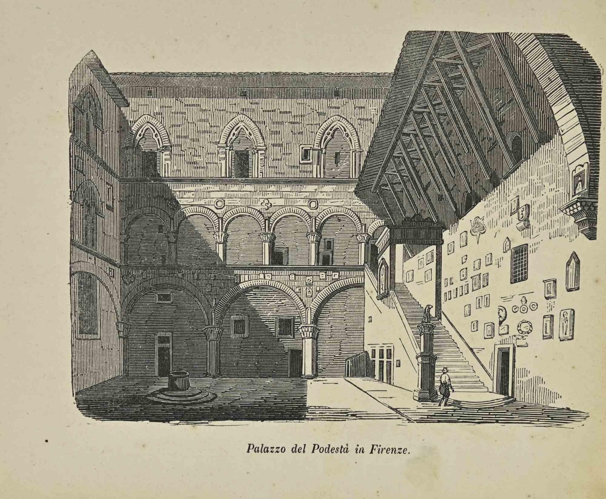 Various Artists Figurative Print - Uses and Customs - Palace of the Podestà in Florence - Lithograph - 1862