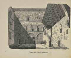 Uses and Customs - Palace of the Podestà in Florence - Lithograph - 1862
