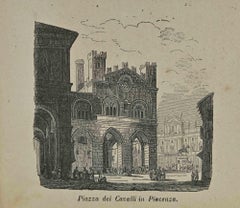 Uses and Customs - Piazza dei Cavalli in Piacenza - Lithograph - 1862