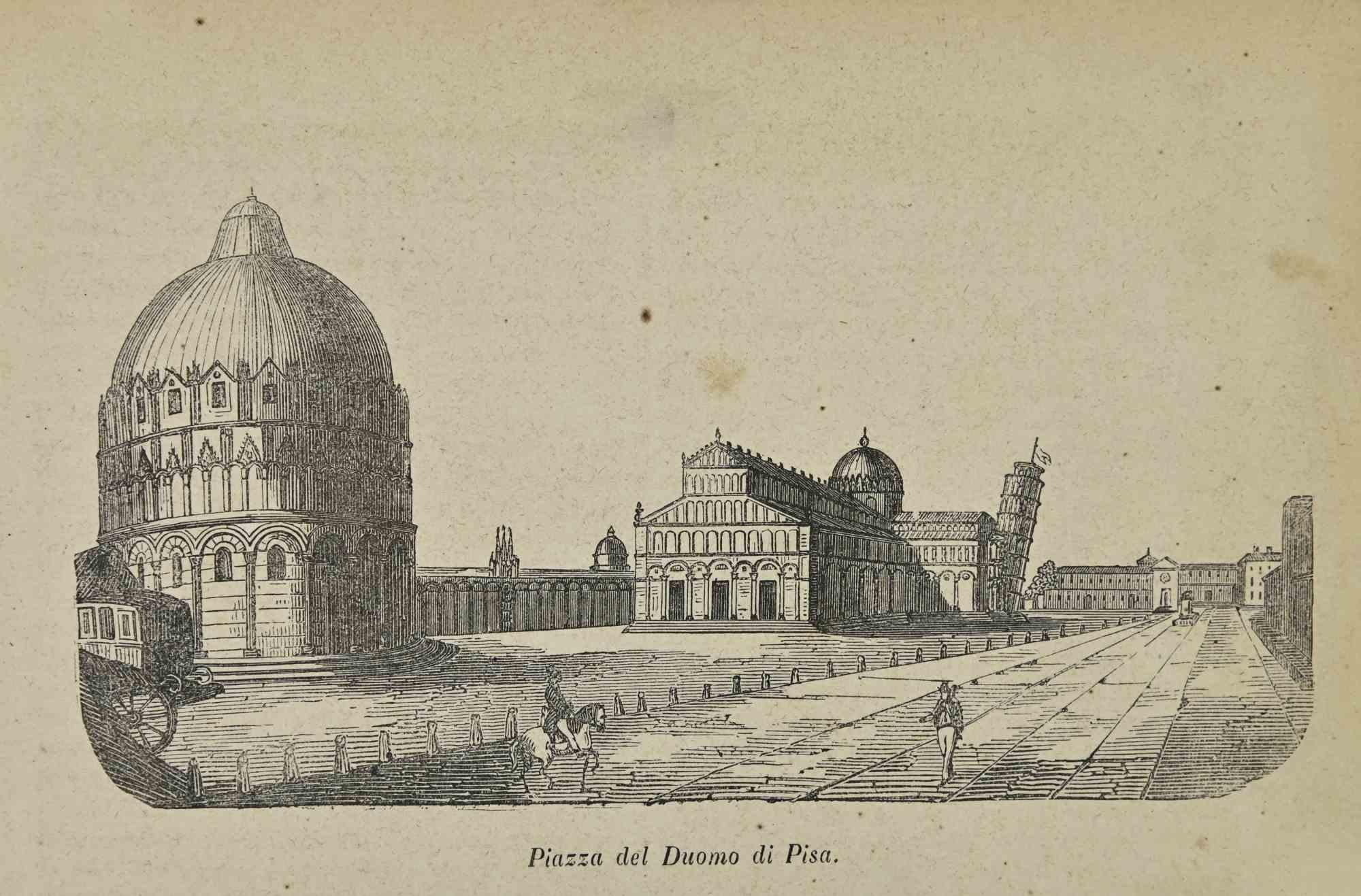 Figurative Print de Various Artists - Usos y Costumbres - Plaza del Duomo de Pisa - Litografía - 1862