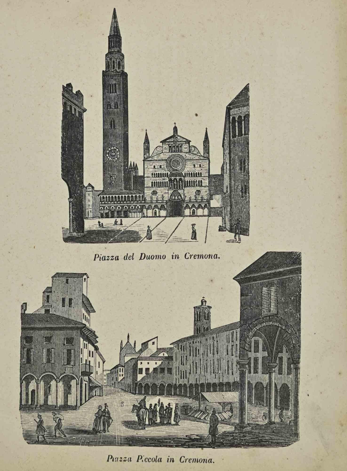 Various Artists Figurative Print - Uses and Customs - Piazza del Duomo in Cremona. Piazza... - Lithograph - 1862
