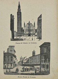 Uses and Customs - Piazza del Duomo in Cremona. Piazza... - Lithograph - 1862