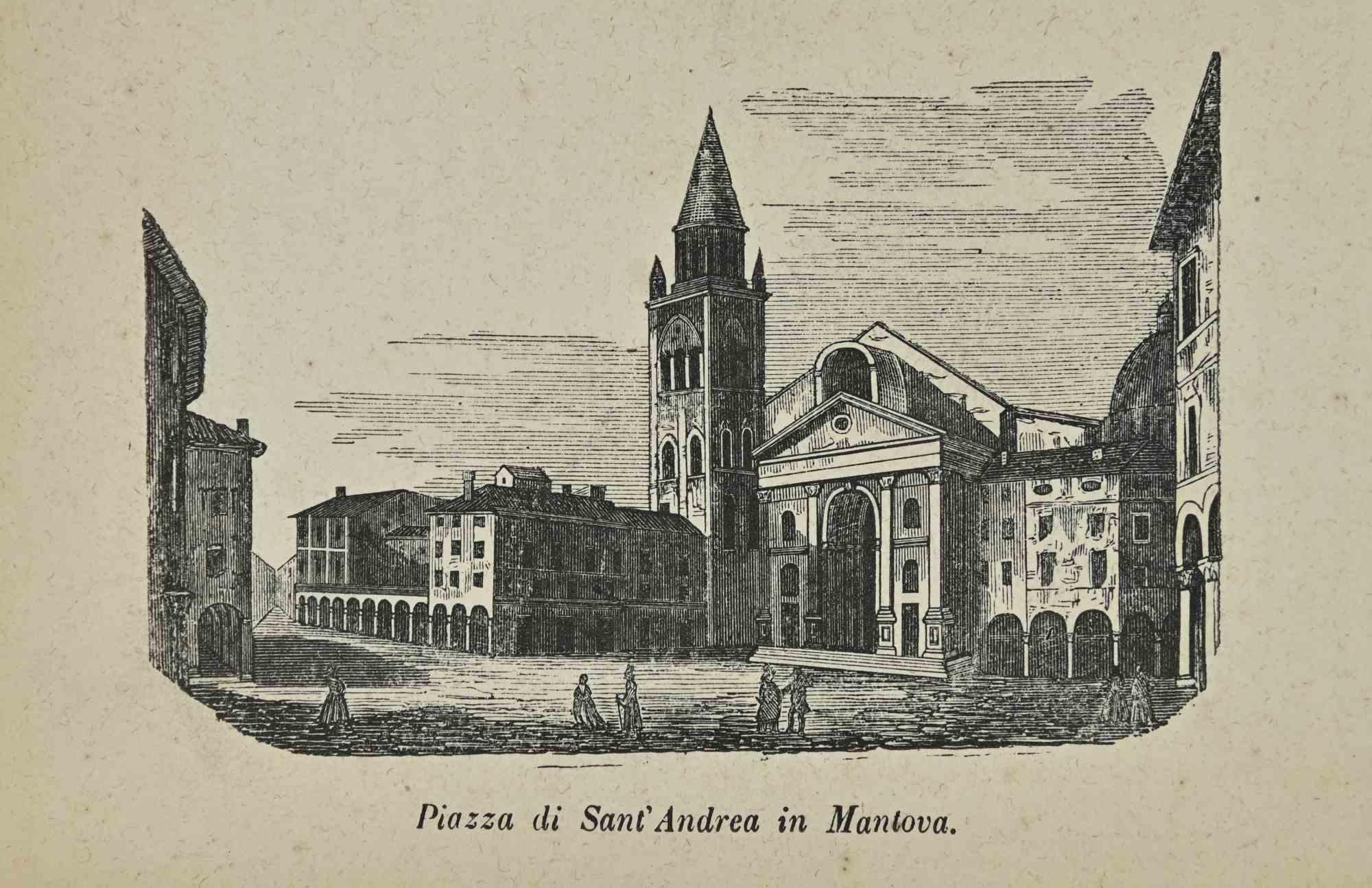 Various Artists Figurative Print - Uses and Customs - Piazza di Sant'Andrea in Mantua - Lithograph - 1862