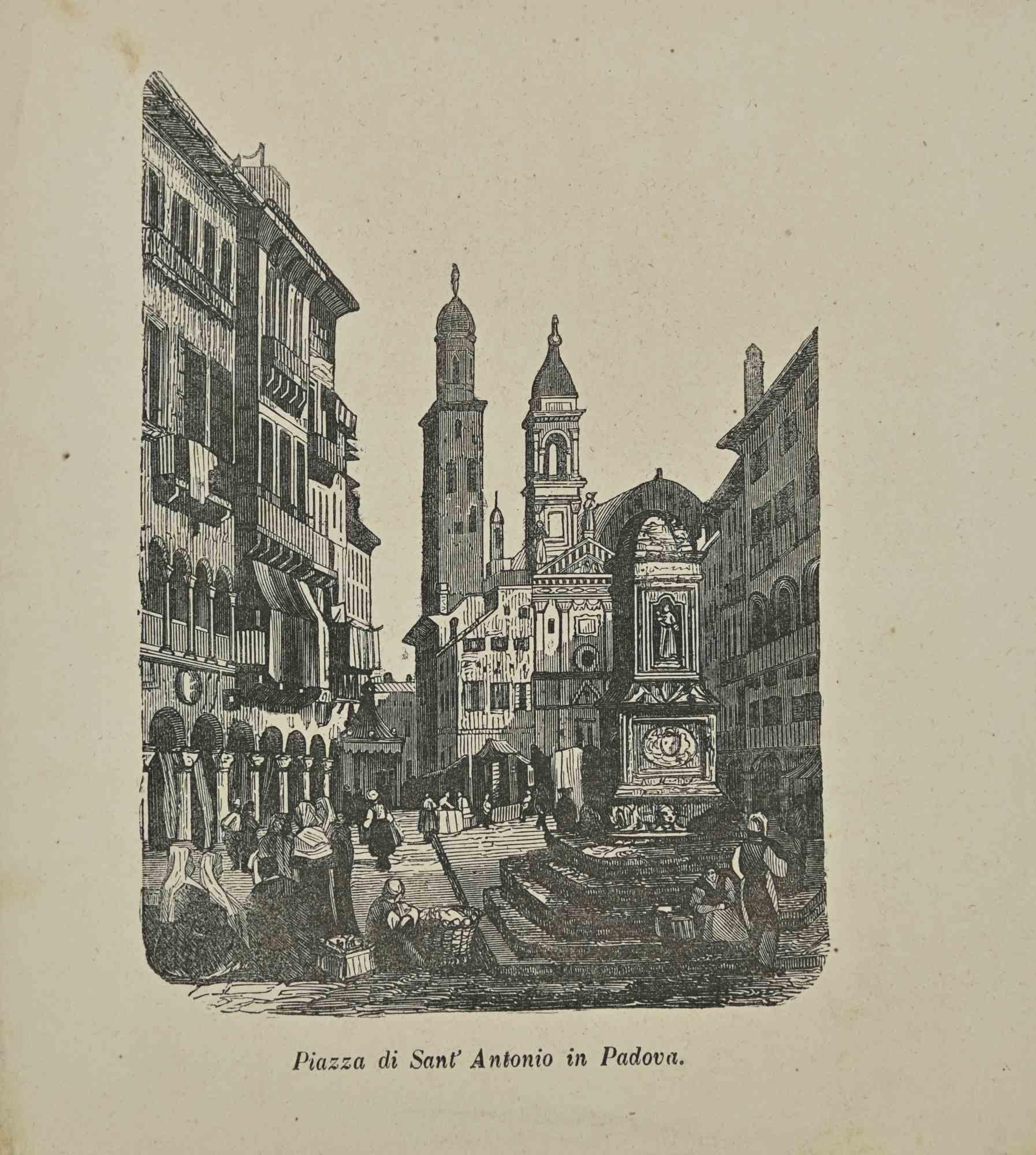 Various Artists Figurative Print - Uses and Customs - Piazza di Sant'Antonio in Padova - Lithograph - 1862