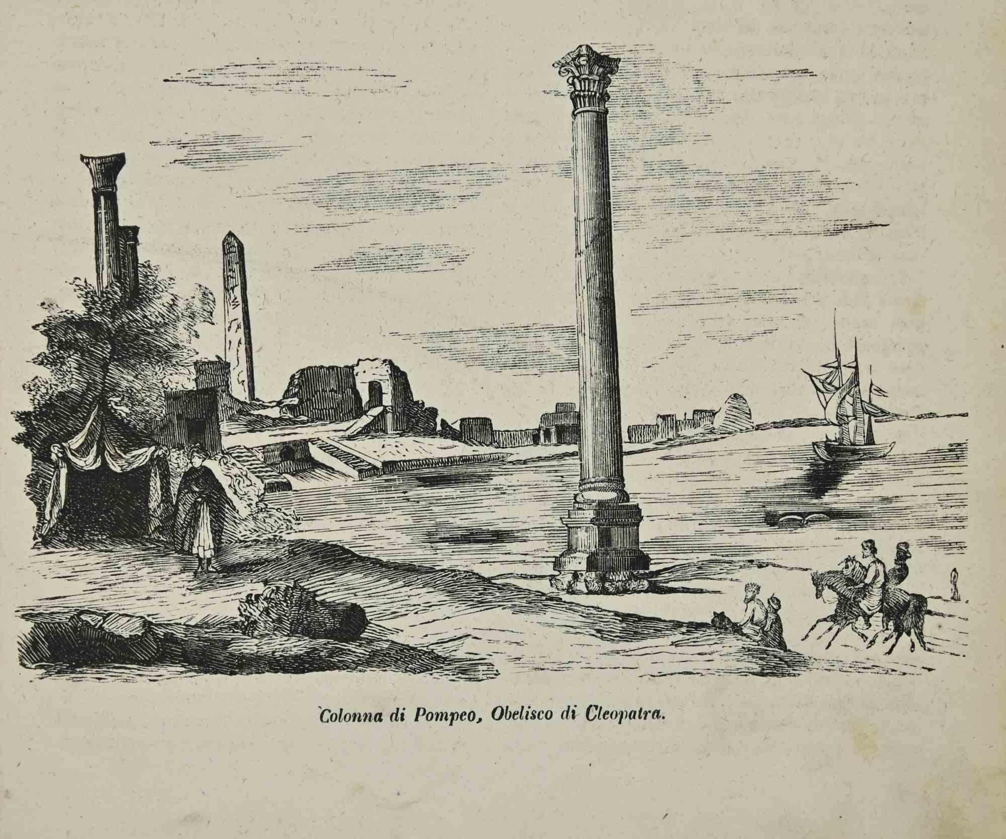 Various Artists Figurative Print - Uses and Customs - Pompey Column, Cleopatra Obelisk - Lithograph - 1862