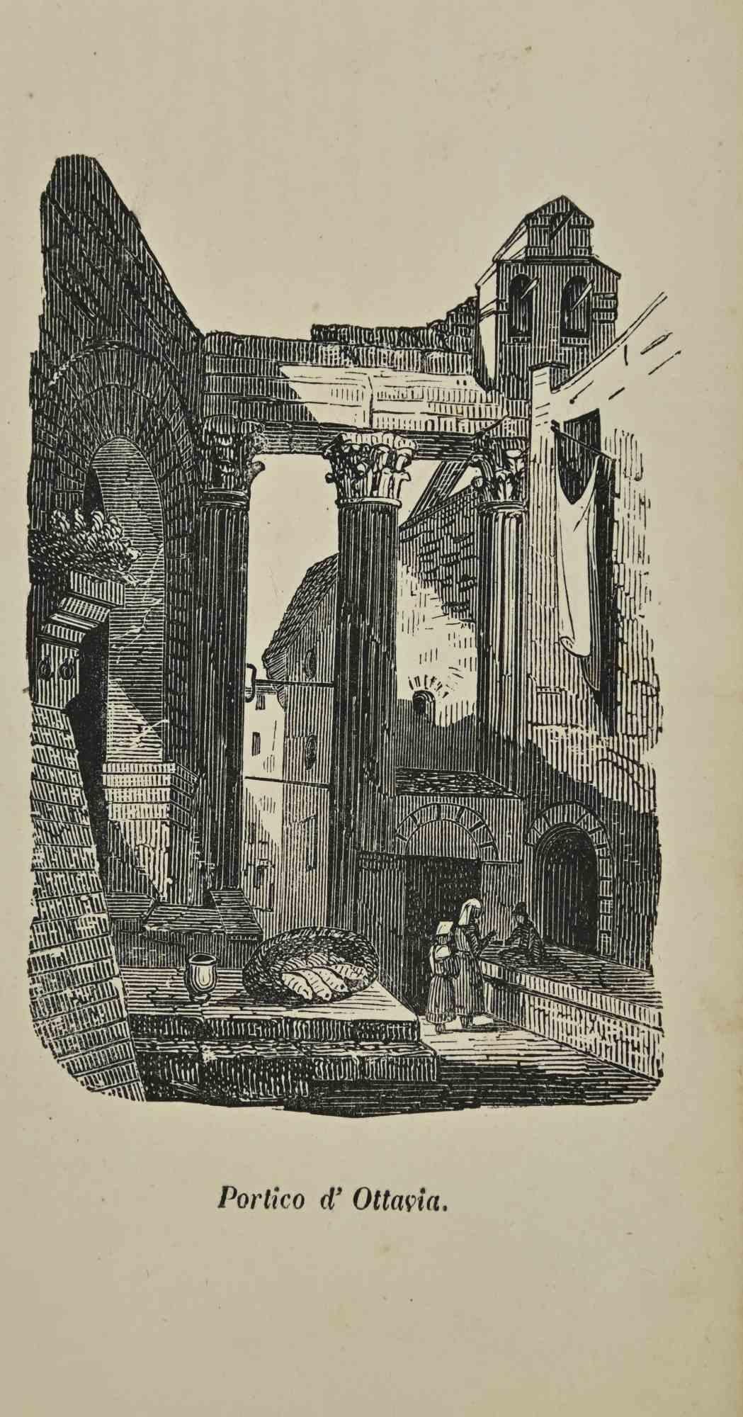 Various Artists Figurative Print – Uses and Customs – Porticus Octaviae – Lithographie – 1862