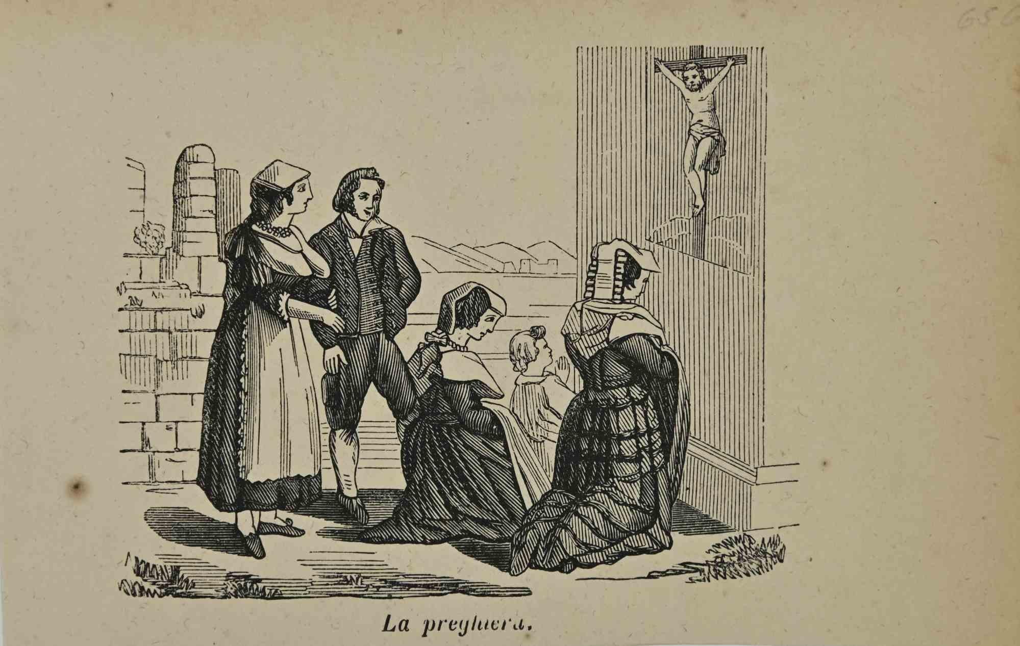 Various Artists Figurative Print - Uses and Customs - Prayer - Lithograph - 1862
