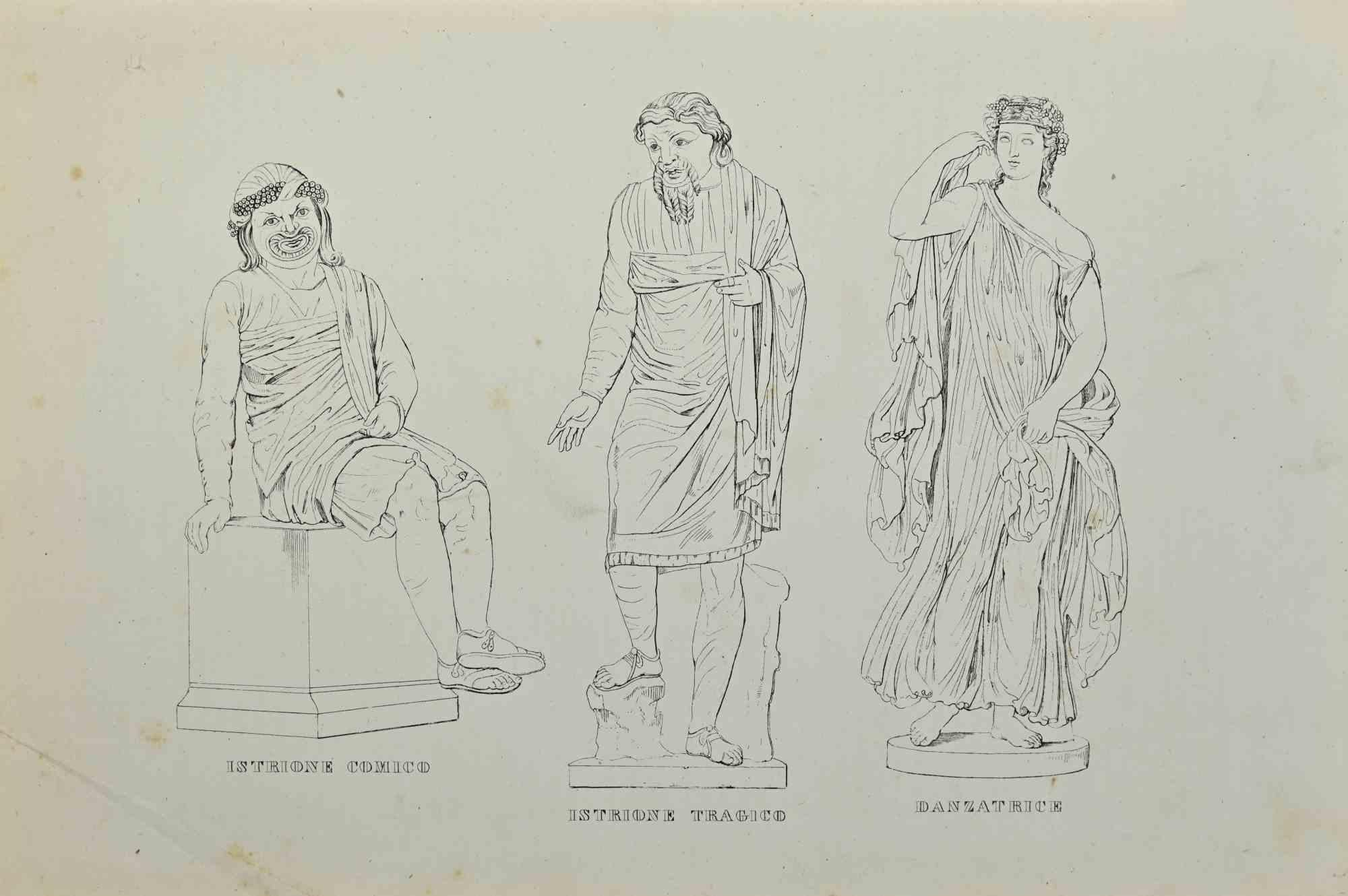 Various Artists Figurative Print - Uses and Customs - Roman Drama Personage - Lithograph - 1862