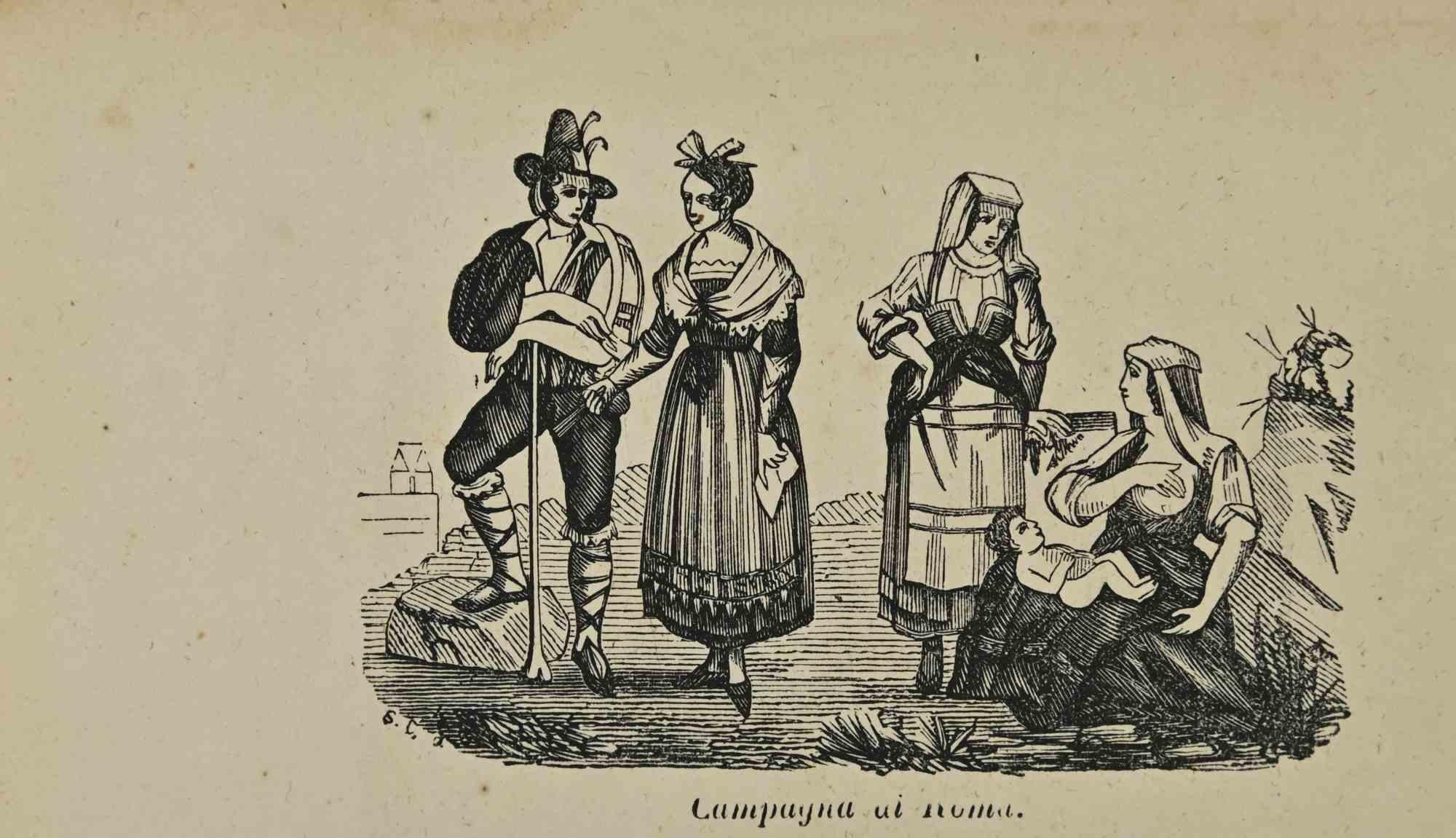 Various Artists Figurative Print – Uses and Customs – Rom Countryside – Lithographie – 1862