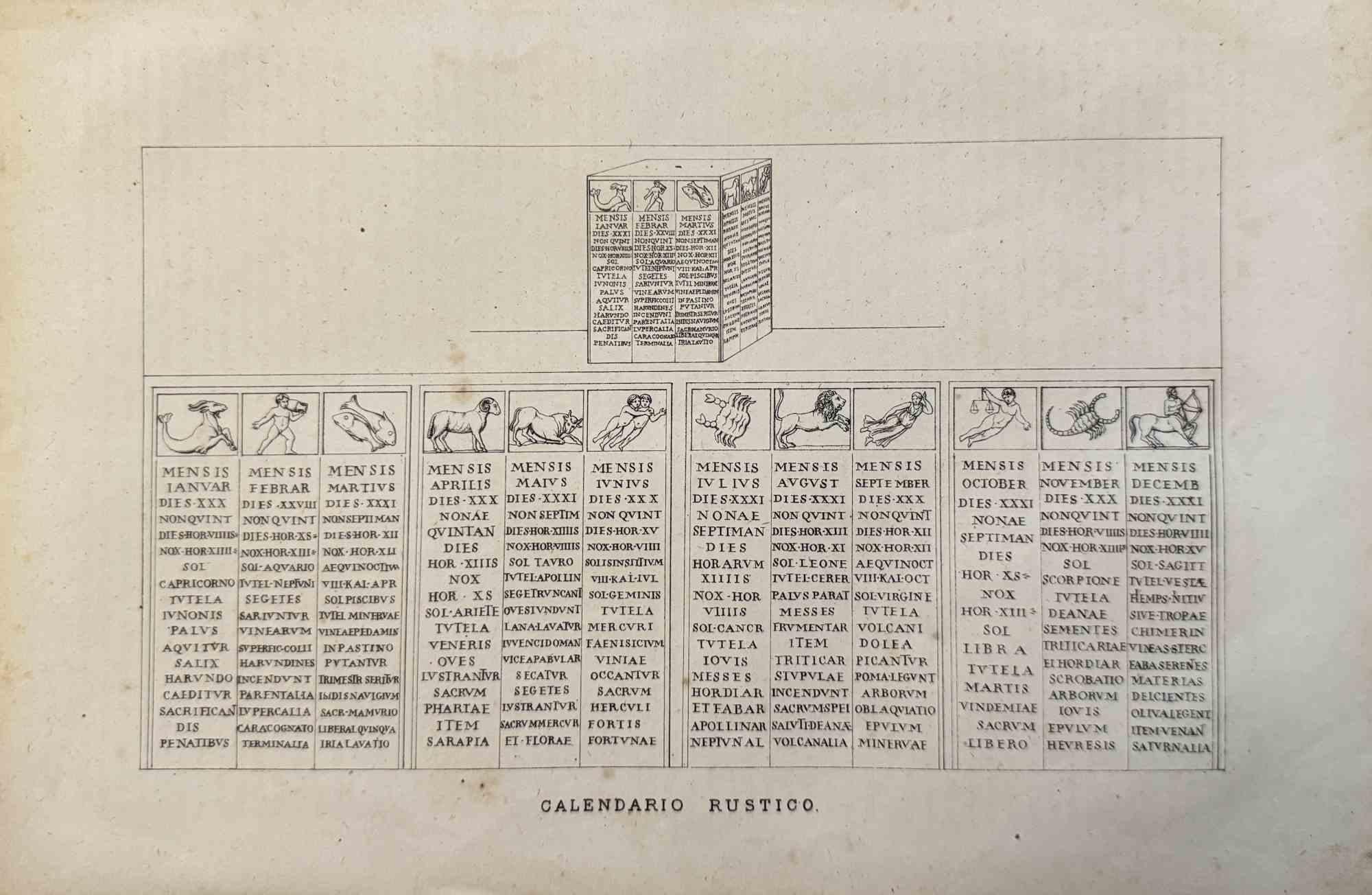 Various Artists Figurative Print – Uses and Customs – Rustikaler Kalender – Lithographie – 1862