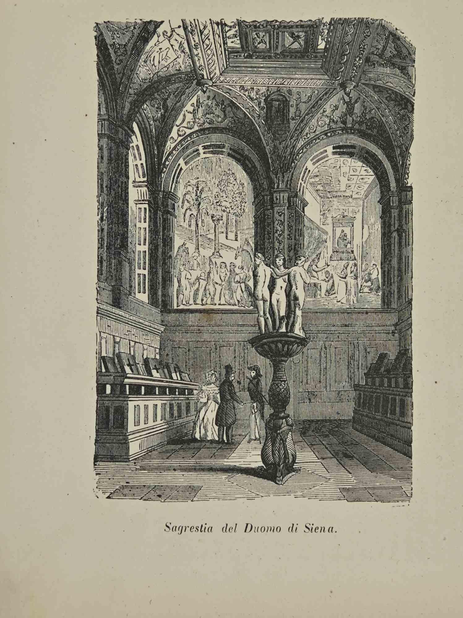 Various Artists Figurative Print – Uses and Customs - Sacristy of the Cathedral in Siena - Lithographie - 1862