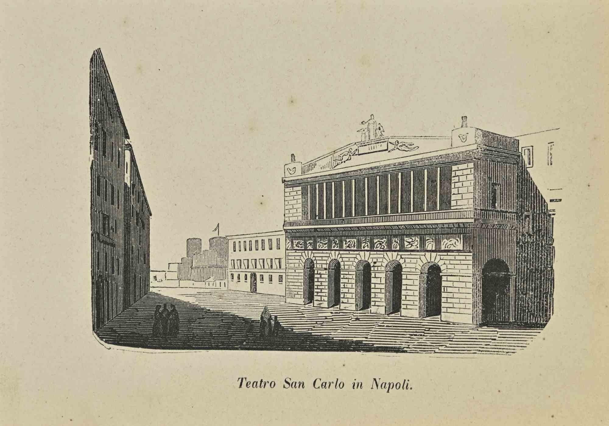 Various Artists Figurative Print - Uses and Customs - Saint Carlo Theatre in Naples - Lithograph - 1862