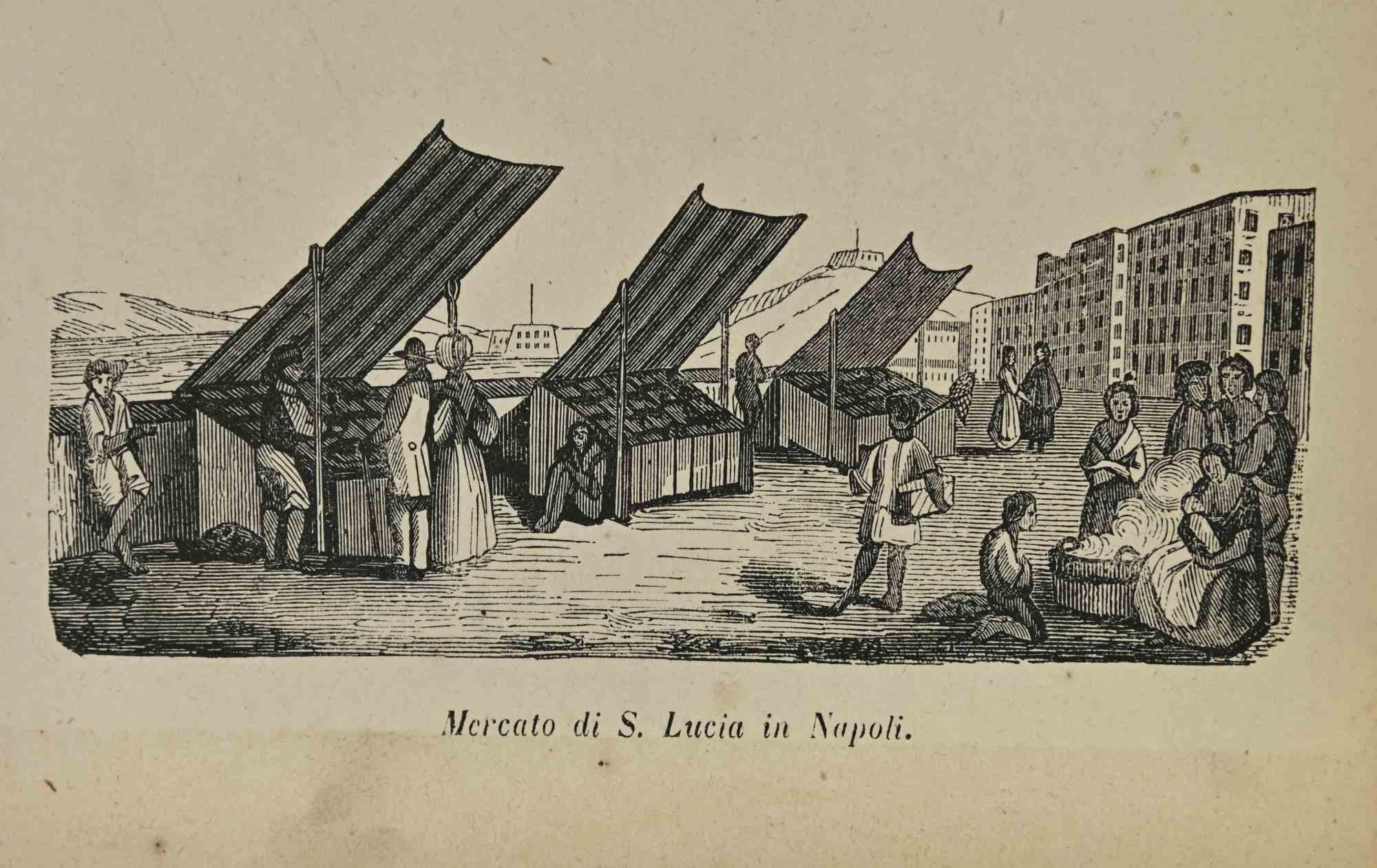 Figurative Print Various Artists - Utilisations et douanes - Marché de Saint Lucia à Naples  Lithographie - 1862