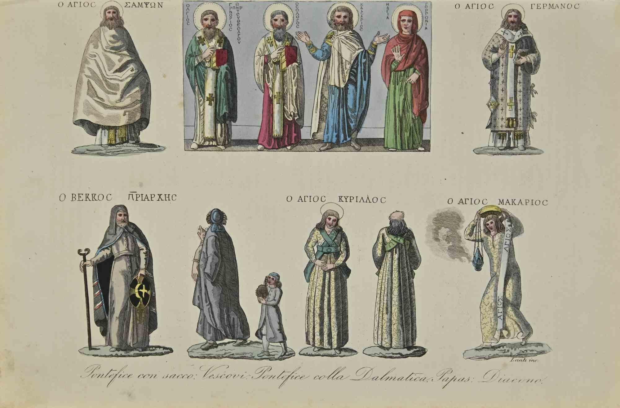 Various Artists Figurative Print - Uses and Customs - Saints - Lithograph - 1862