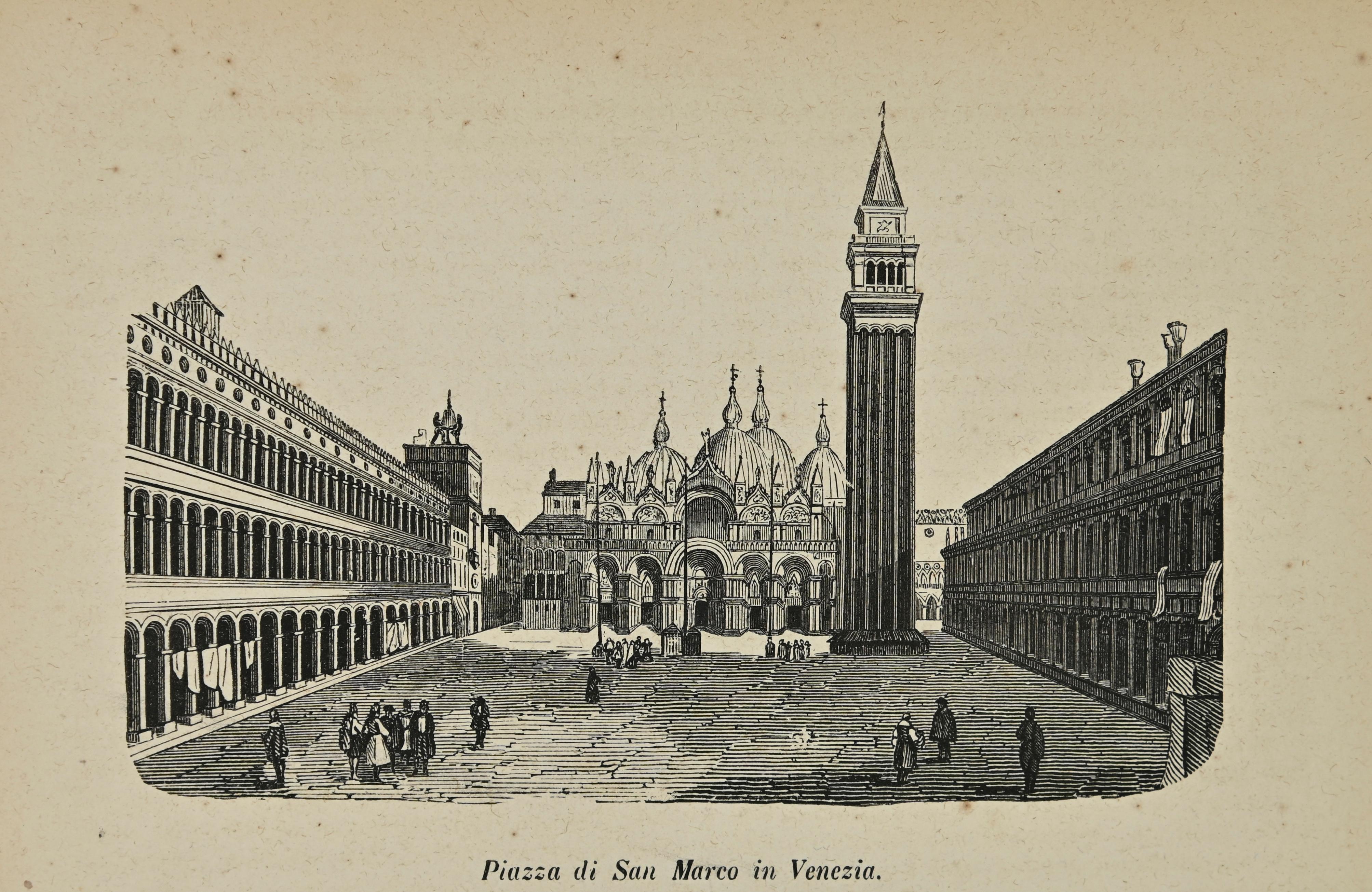 Various Artists Figurative Print - Uses and Customs - San Marco Square in Venice - Lithograph - 1862
