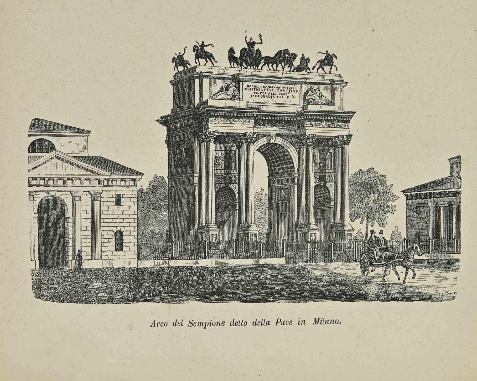 Figurative Print Various Artists - Utilisations et douanes - Arche Sempione appelée de la paix à Milan - Lithographie - 1862