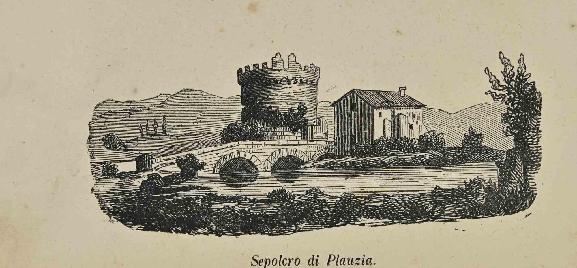 Various Artists Figurative Print – Uses and Customs – Sepulcher of Plauzia – Lithographie – 1862
