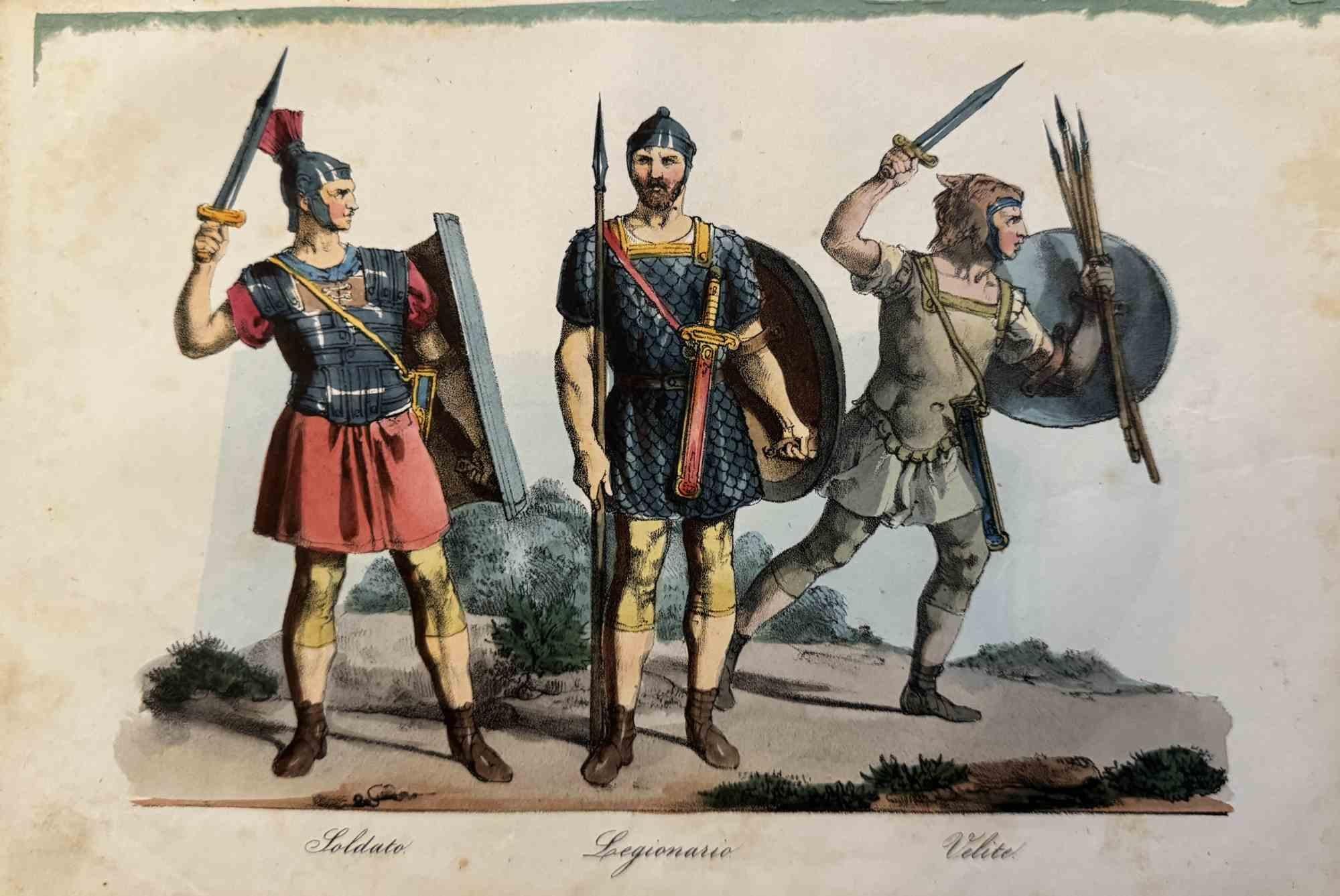 Various Artists Figurative Print - Uses and Customs - Soldiers - Lithograph - 1862