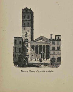 Uses and Customs -  Square and Temple of Augustus in Assisi - Lithograph - 1862