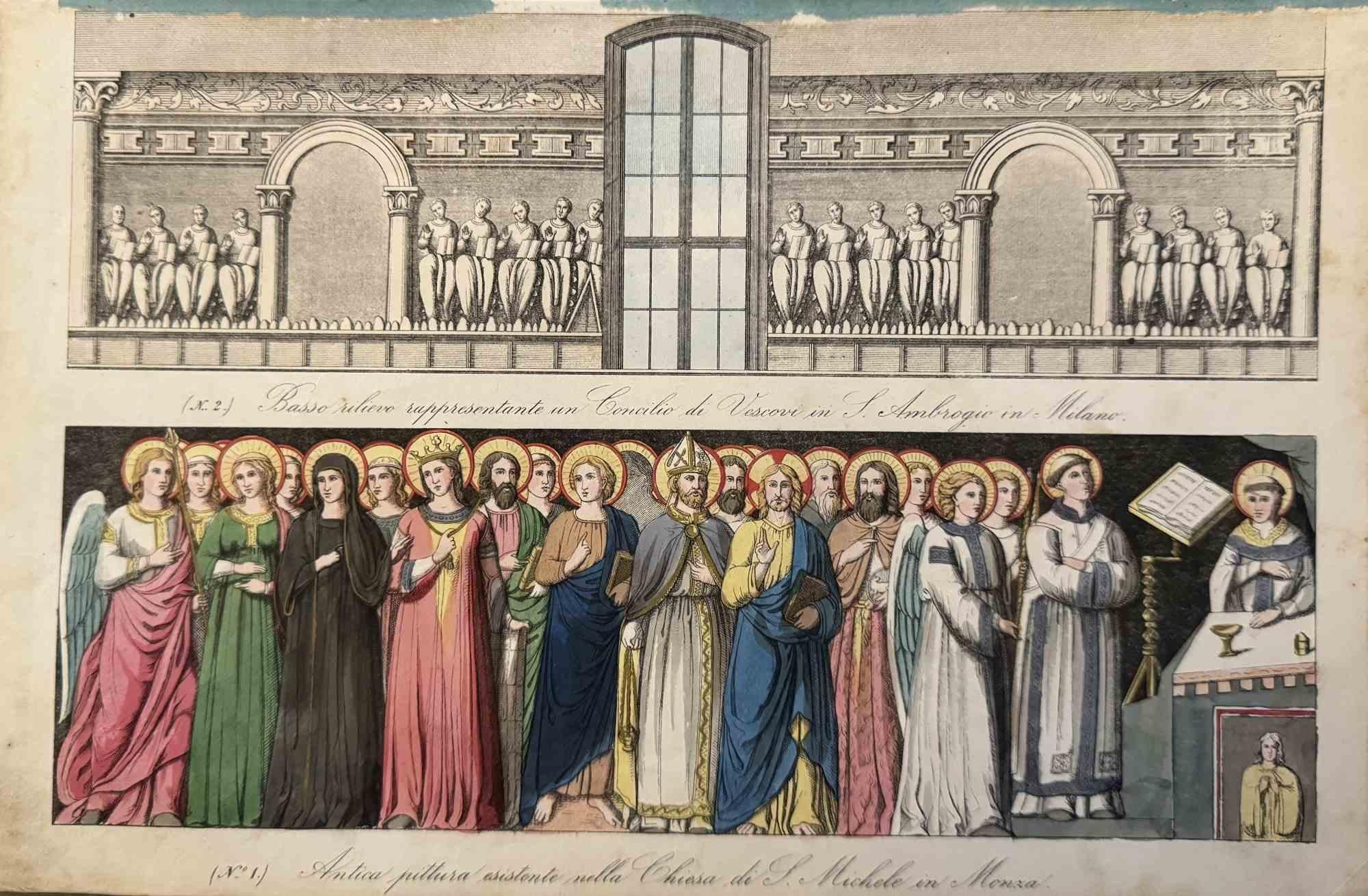 Figurative Print Various Artists - Utilisations et douanes - église St. Michele de Monza - Lithographie - 1862