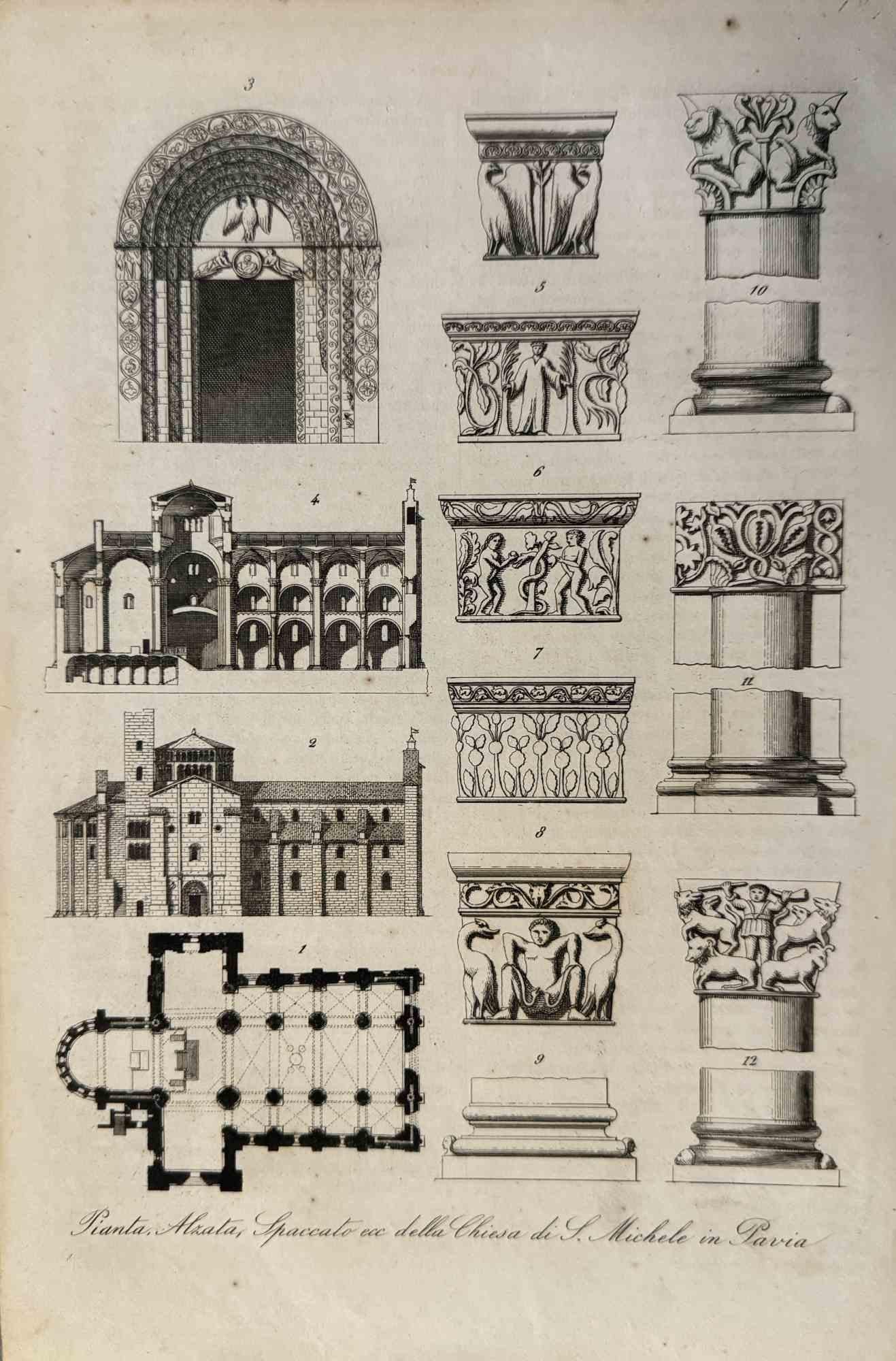 Figurative Print Various Artists - Utilisations et douanes - église St. Michele à Pavie - Lithographie - 1862