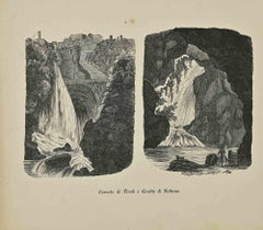 Uses and Customs - Tivoli Waterfall and Nettuno Cave - Lithograph - 1862