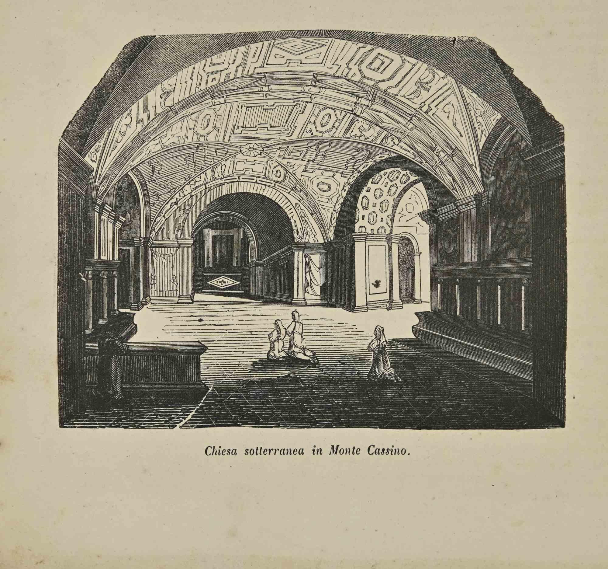 Figurative Print di Various Artists - Usi e costumi - Chiesa sotterranea di Montecassino - Litografia - 1862