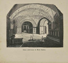 Antique Uses and Customs - Underground Church in Monte Cassino - Lithograph - 1862