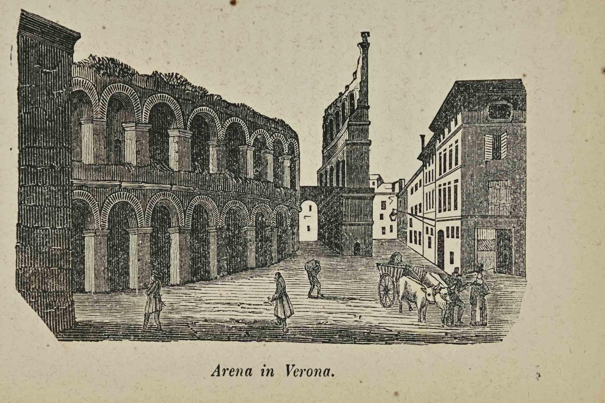 Various Artists Landscape Print – Uses and Customs – Verona Arena – Lithographie – 1862