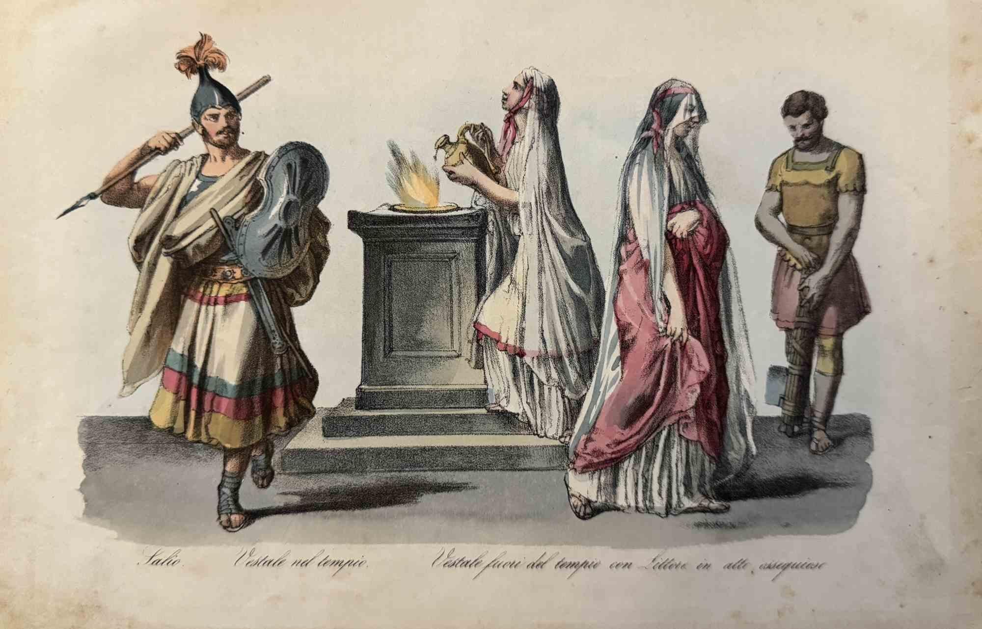 Various Artists Figurative Print - Uses and Customs - Vestals in Temple - Lithograph - 1862