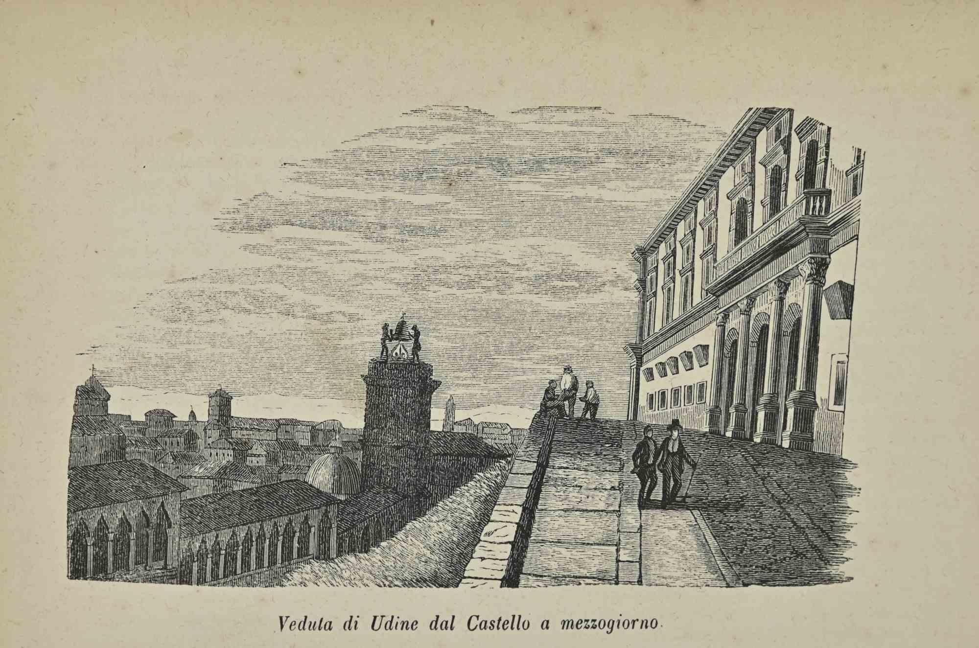 Landscape Print Various Artists - Utilisations et douanes  - Vue d'Udine depuis le château à Noon - Lithographie - 1862