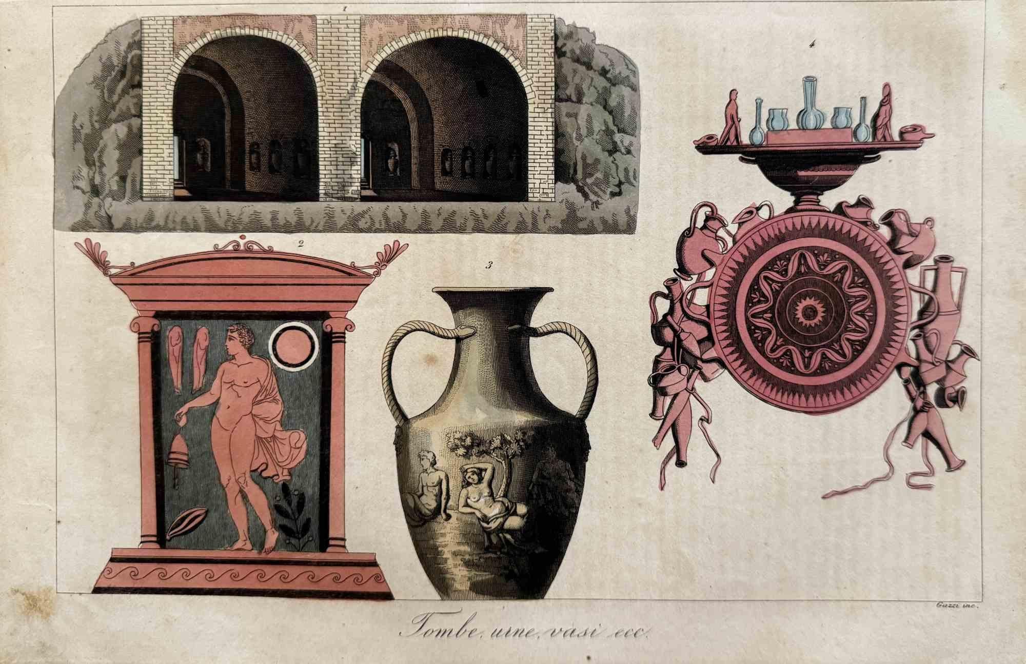 Various Artists Figurative Print – Vase mit Tombs – Lithographie – 1862