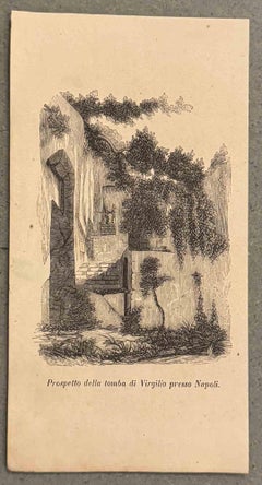 Blick auf Virgils Grab in der Nähe von Neapel – Lithographie – 19. Jahrhundert 