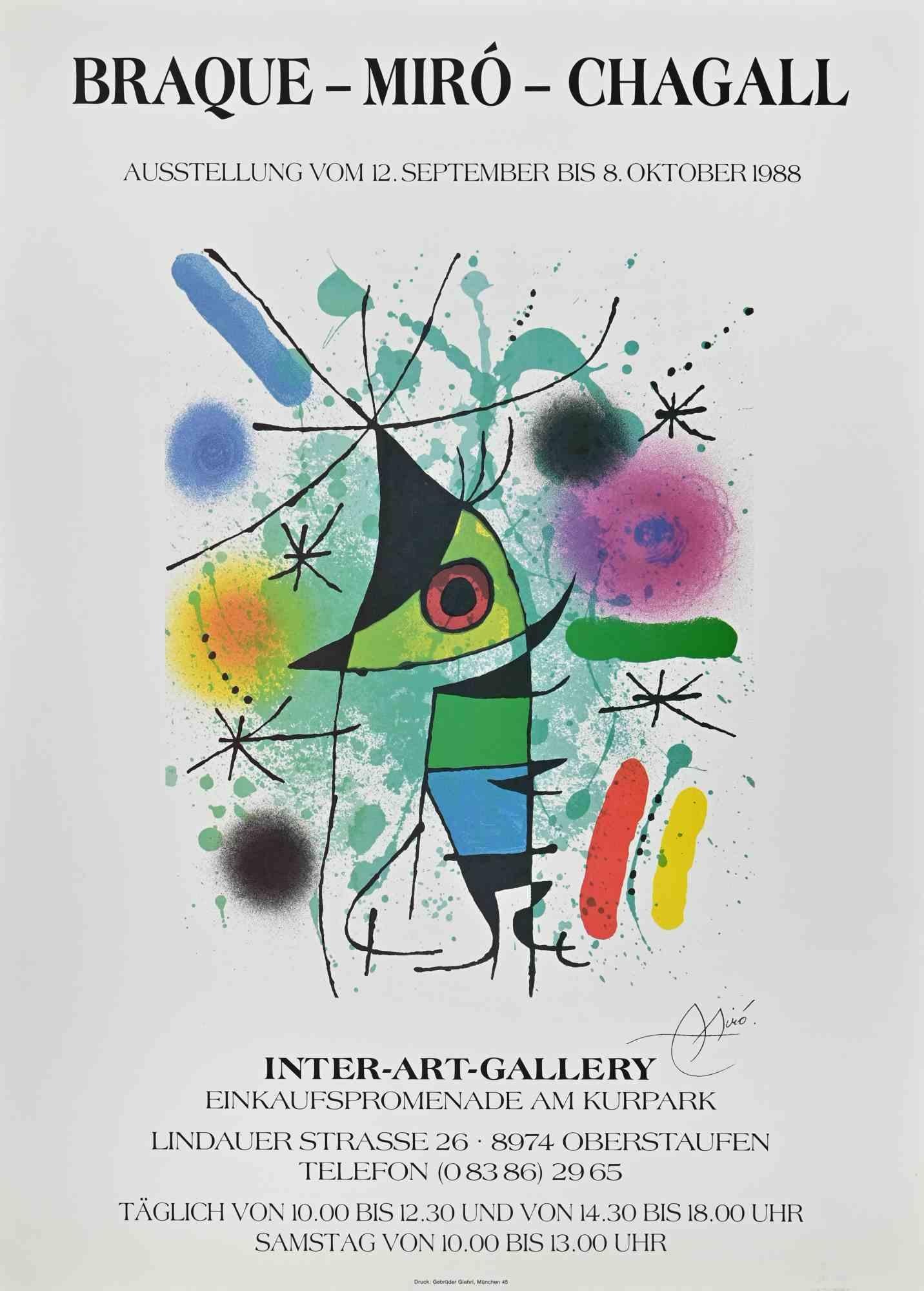 Various Artists Abstract Print - Vintage Poster Exhibition Braque - Mirò - Chagall - 1988