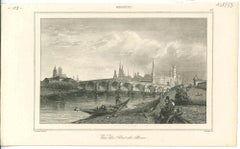 Vue du Pont de Pierre - Moscow - Original Lithograph - 1850s