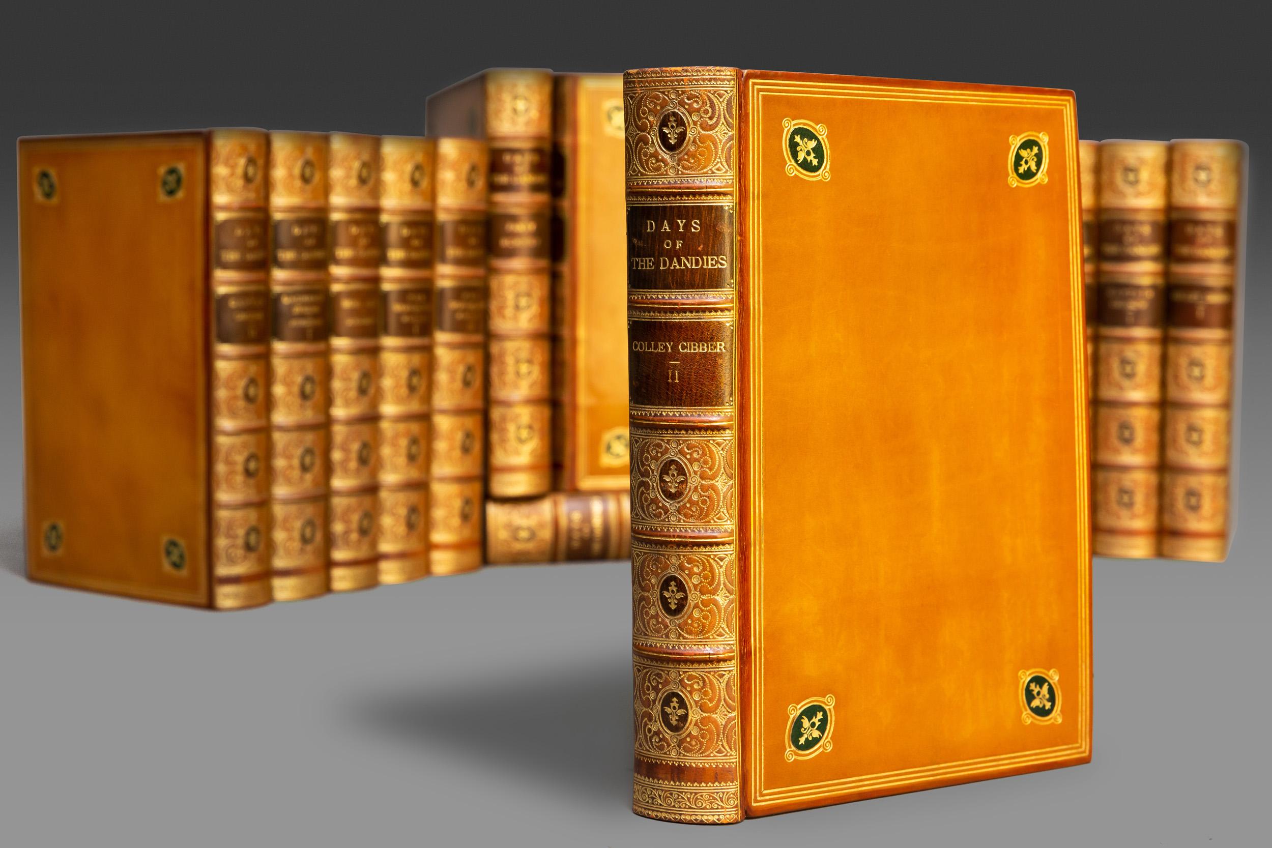 15 Volumes

Titles: Peg Woffington, Fanny Turney, Mrs. Jordan, Laurence Sterne etc. Bound In Full Tan Polished Calf By Zaehnsdorf, All Edges Gilt, Raised Bands, Ornate Gilt On Spines. “Edition Des Amateurs”, Limited to 100 Copies, This is #10.