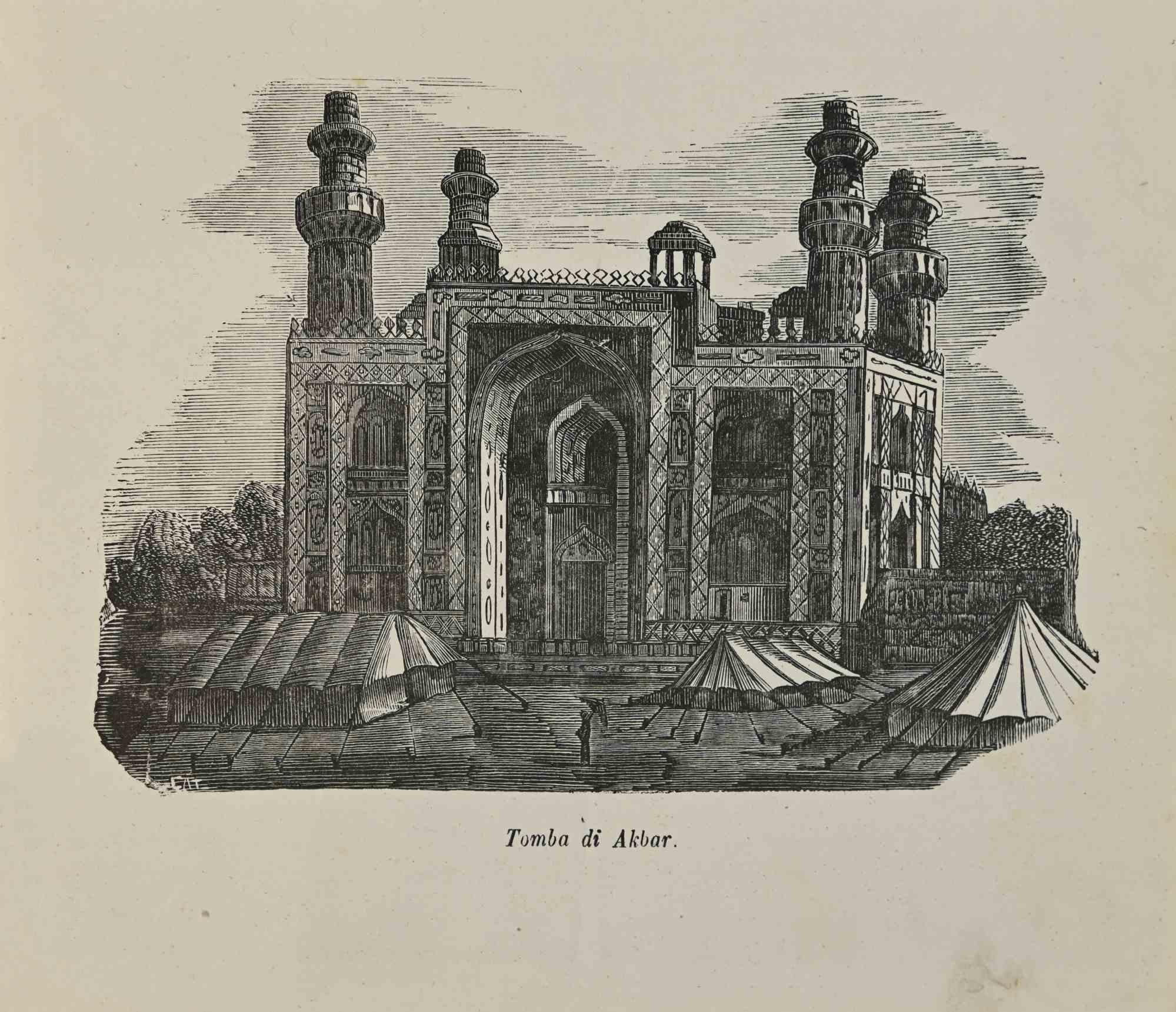 Figurative Print Various Authors - Tombe d' Akbar - Lithographie - 1862