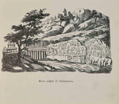 Antique Carved Rocks of Malavipura - Lithograph - 1862