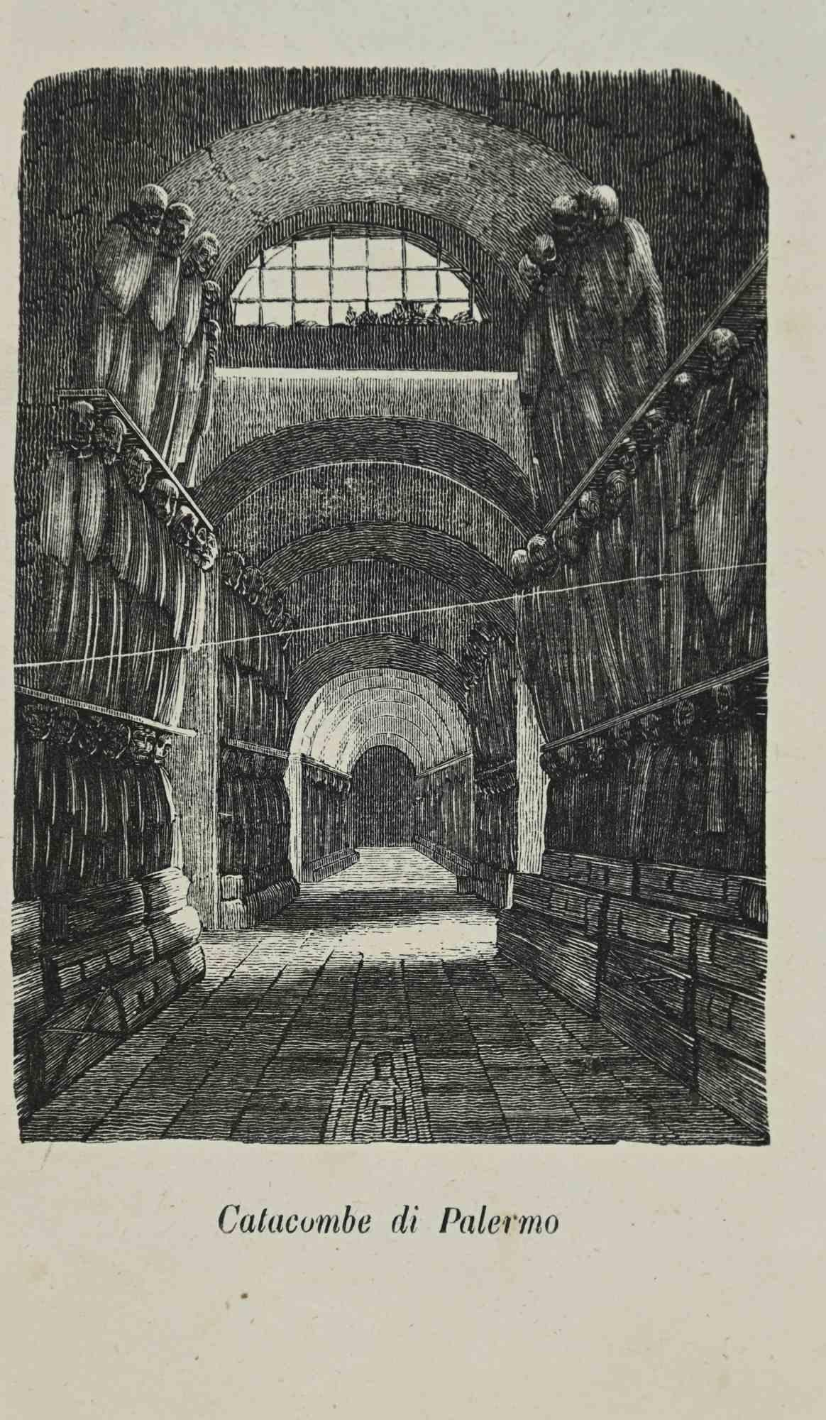 Various Authors Figurative Print - Catacombs of Palermo - Lithograph - 1862