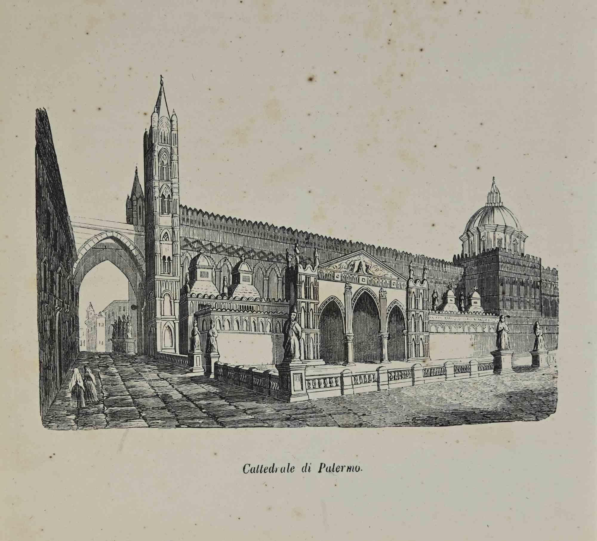 Various Authors Figurative Print - Cathedral in Palermo - Lithograph - 1862