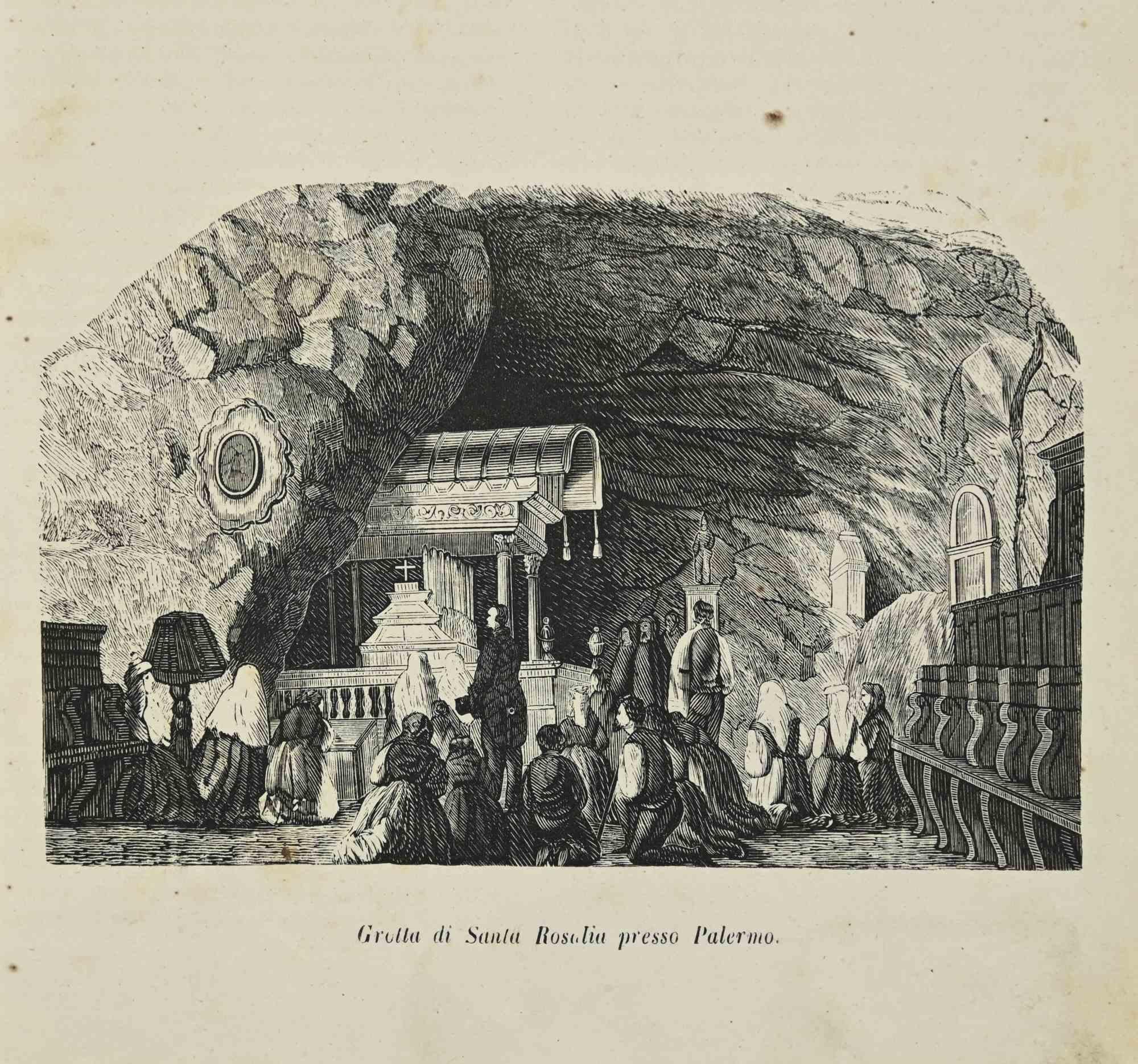 Various Authors Figurative Print - Cave of Santa Rosalia near Palermo - Lithograph - 1862