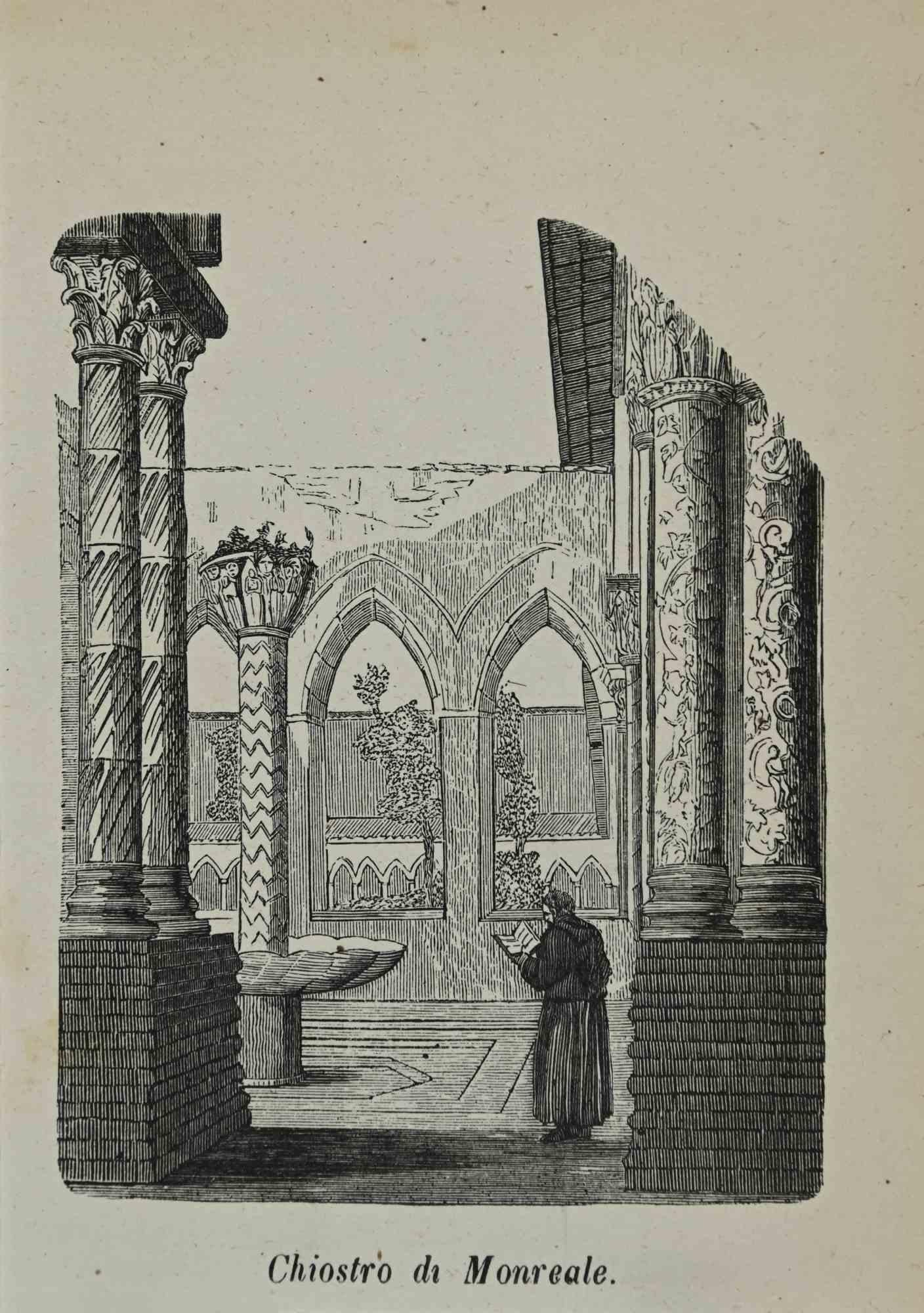 Various Authors Figurative Print - Cloister of Monreale - Lithograph - 1862